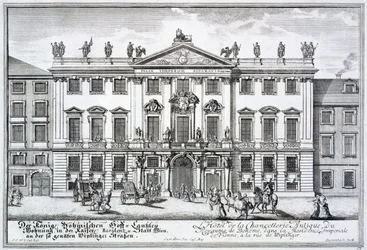 La cancillería del Reino de Bohemia, parte de la residencia imperial en la calle Wiplinger, Viena, c.1719